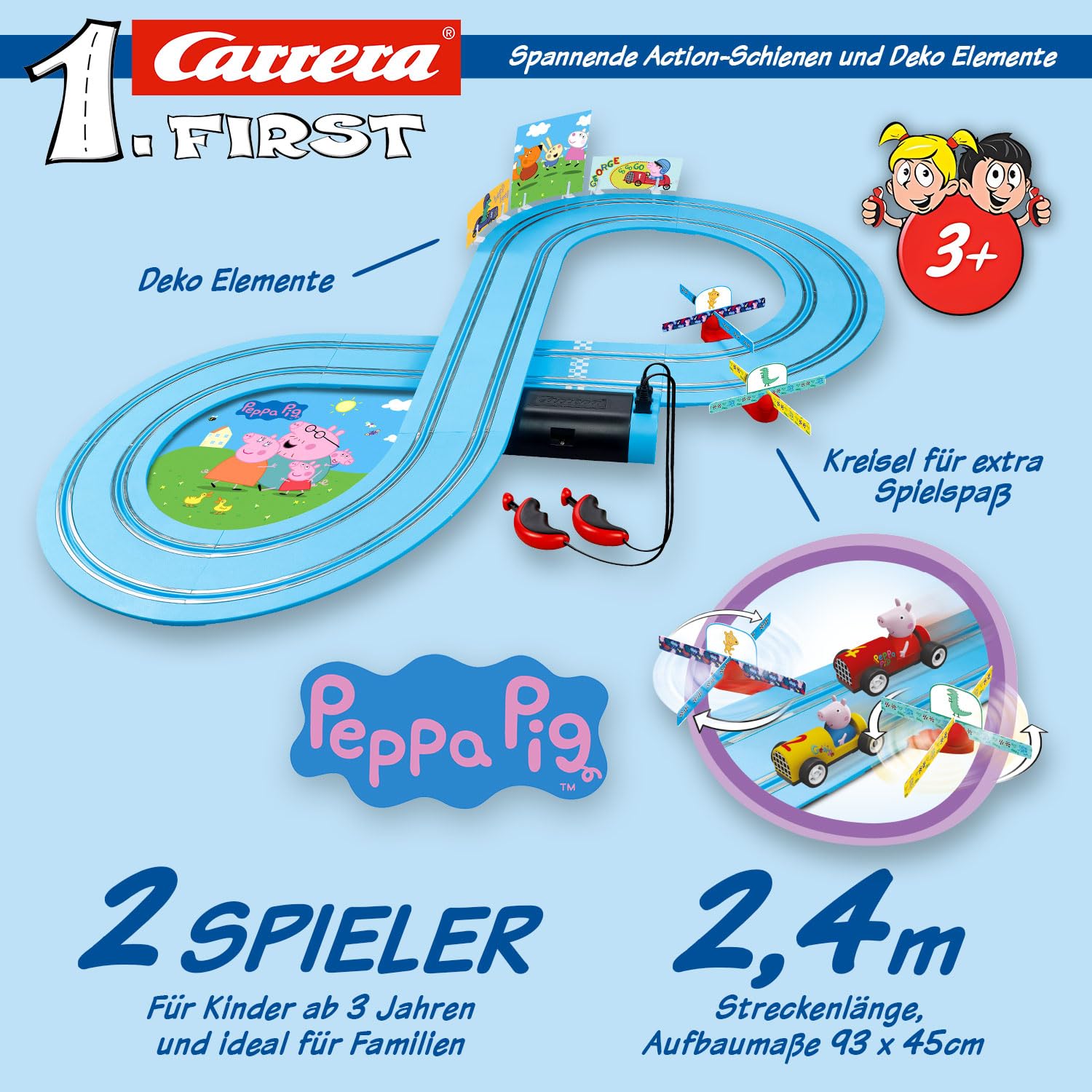 CARRERA 20063043 – FIRST Peppa Pig Kids GranPrix Rennbahn ab 3 Jahren
