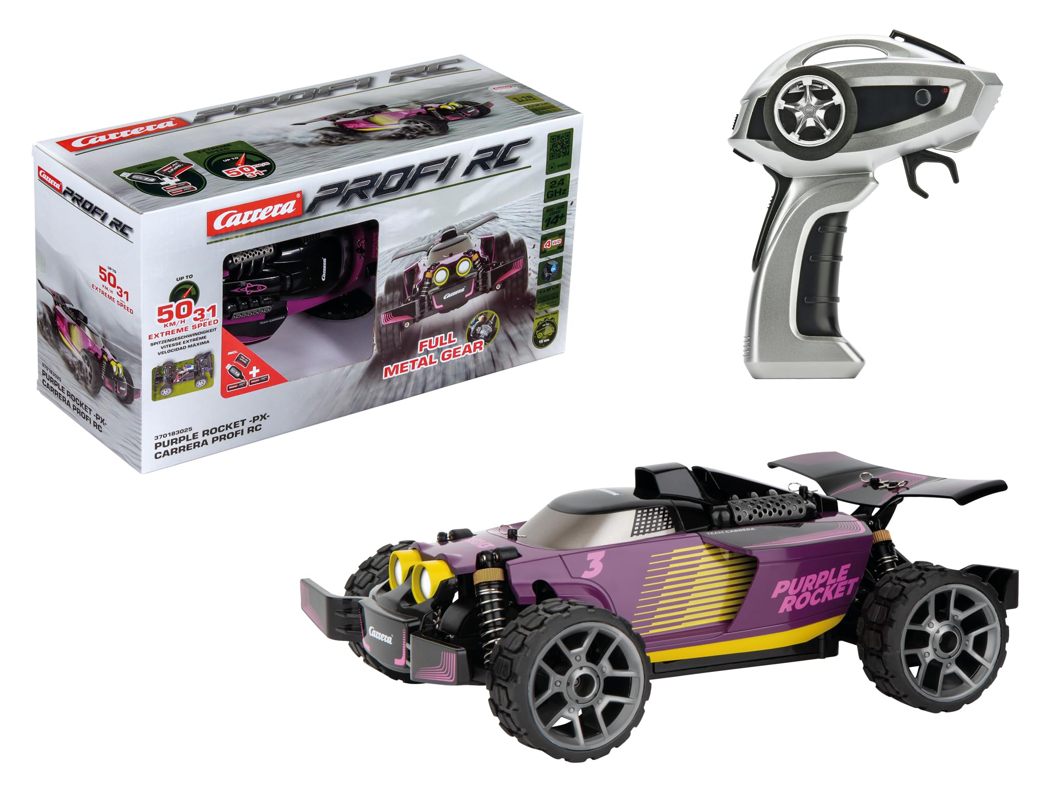 CARRERA 370183025 – RC Purple Rocket PX mit 50 km/h, Allrad & Öldämpfer